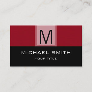 Monogram Modern Black & Barn Red Background Visitkort