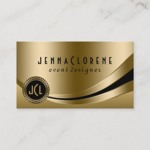 Monogram Modern Black & Guld Dynamic Linjer 2 Visitkort