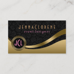 Monogram Modern Black & Guld Dynamic Linjer Visitkort