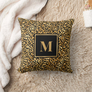 Monogram Modern Black Guld Leopard Skriv ut Kudde