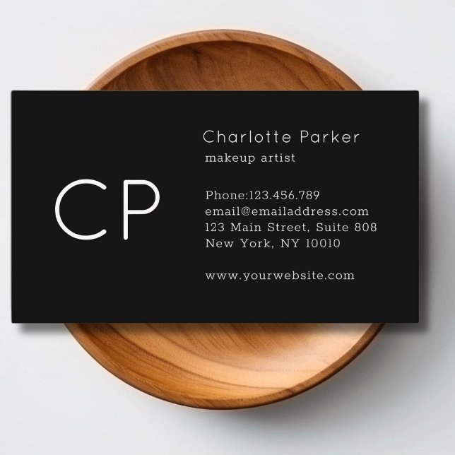 Monogram Modern Black med minimal Professionell Visitkort (Minimal Professional Monogram Modern Black Business Card)