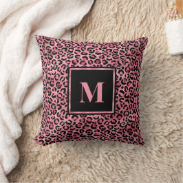 Monogram Modern Black Rosa Leopard Skriv ut Kudde