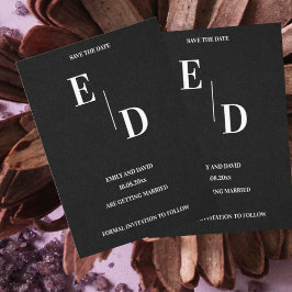 Monogram Modern Black White Bröllop spara datum Meddelande