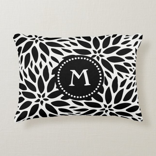 Monogram Modern Black & White Dahlia-accentplatta Prydnadskudde (Framsidan)