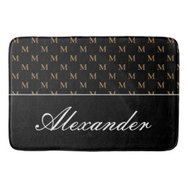 Monogram Modern Black White Guld Elegant Badrumsmatta