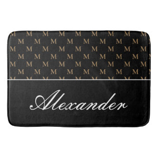Monogram Modern Black White Guld Elegant Badrumsmatta