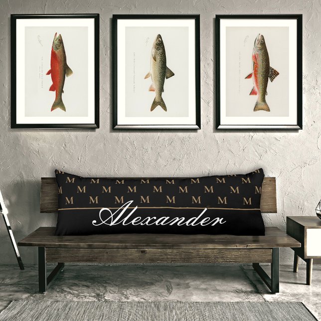 Monogram Modern Black White Guld Elegant Bath Mat Kroppskudde (Skapare uppladdad)