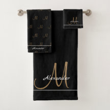 Monogram Modern Black White Guld Elegant Bath Tow