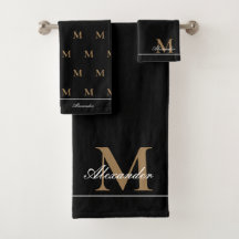 Monogram Modern Black White Guld Elegant Bath Tow