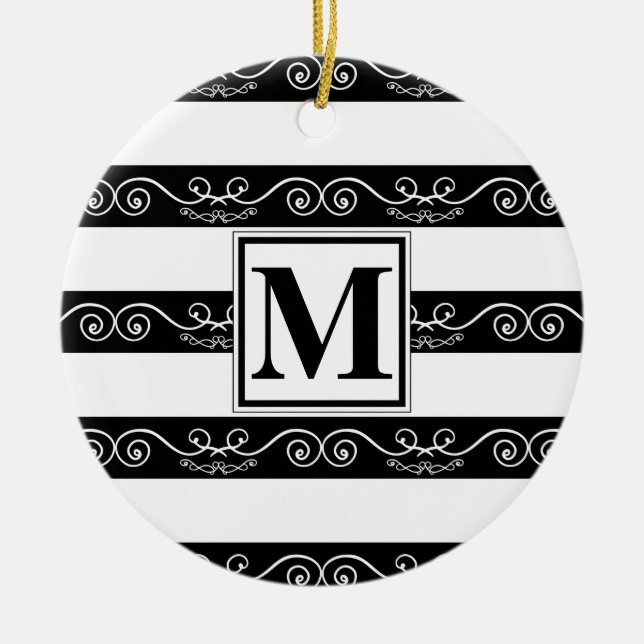 Monogram modern Black White-randig Julgransprydnad Keramik (Framsidan)