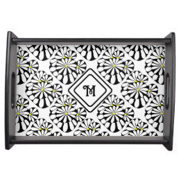 Monogram Modern Blommönster | Svartvit | Frukostbricka