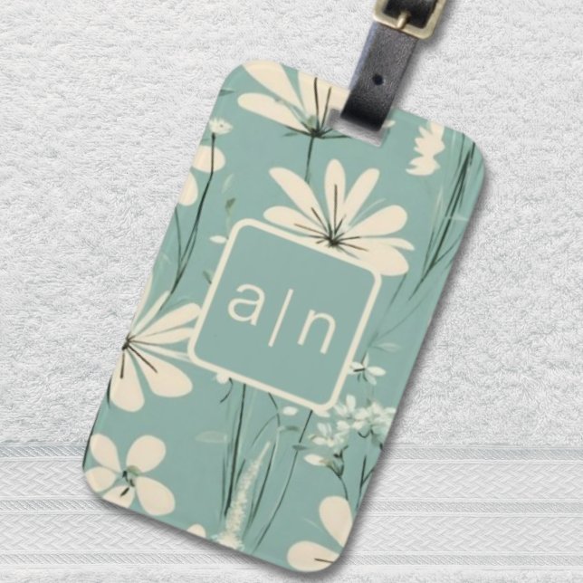 Monogram Modern Blue-Blommigt Bagagebricka (Skapare uppladdad)