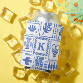 Monogram Modern Blue White Abstrakt Mönster