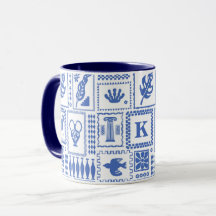Monogram Modern Blue White Abstrakt Mönster