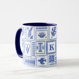 Monogram Modern Blue White Abstrakt Mönster Mugg