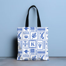 Monogram Modern Blue White Abstrakt Mönster