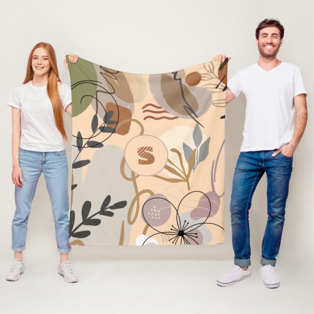 Monogram Modern Boho Abstrakt Blommigt Fleecefilt (På plats)