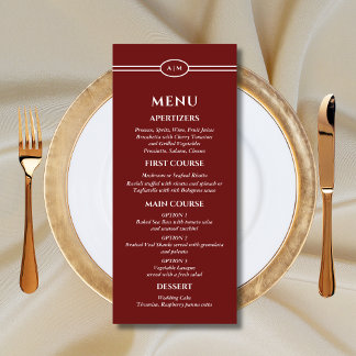 Monogram Modern Burgundy Christian Wedding Menu Meny