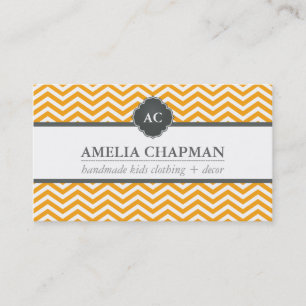 MONOGRAM, modern chevron mönster bright orange grå Visitkort
