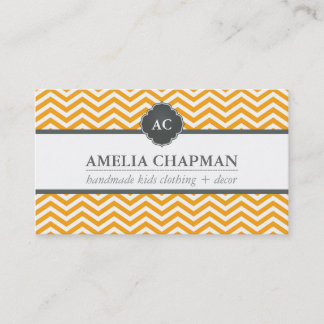 MONOGRAM, modern chevron mönster bright orange grå Visitkort