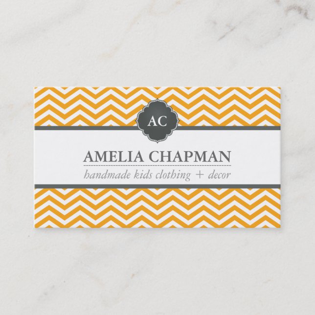 MONOGRAM, modern chevron mönster bright orange grå Visitkort (Framsida)
