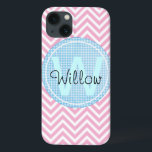 Monogram Modern Chevron Mönster Geometric Art Namn<br><div class="desc">Rosa och vit Mönster Modern Abstrakt Art Lägg ditt monogram eller initialer på detta vackra trendig rosa schevron mönster! En underbar gåva. En modern abstrakt,  söt zigzag mönster med ett trendig retro flair. Konstnärlig,  söt elegant,  geometrisk vintage,  bakåtriktad design.</div>