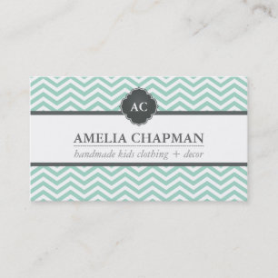 MONOGRAM modern chevron mönster mynta grönt grått Visitkort