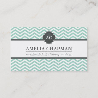 MONOGRAM modern chevron mönster mynta grönt grått Visitkort