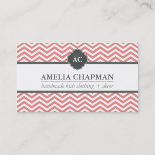 MONOGRAM modern chevron mönster rosa grått Visitkort