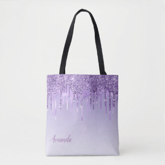 Monogram Modern Chic Snyggt Ombre Lila Glitter Tygkasse