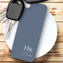 Monogram Modern Classic Minimalist Navy Blue White Nyckelring