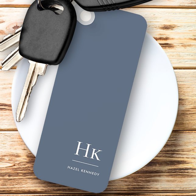 Monogram Modern Classic Minimalist Navy Blue White Nyckelring (Skapare uppladdad)