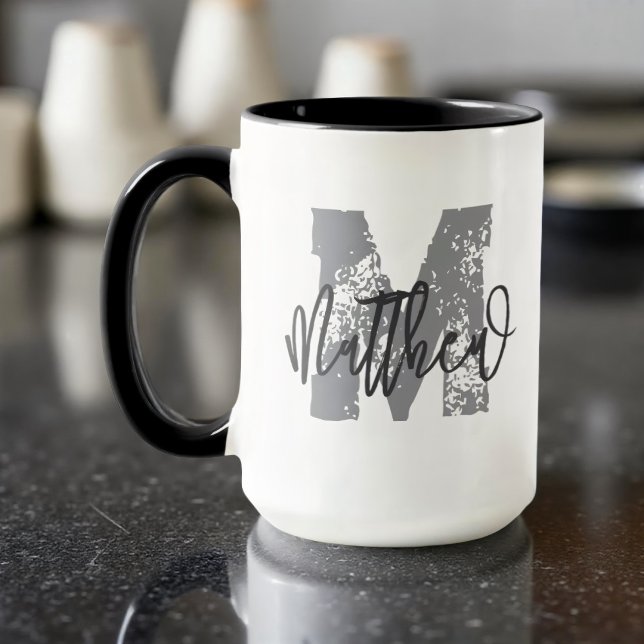 Monogram Modern Coola Grunge, lägg till ditt namn Mugg (Skapare uppladdad)