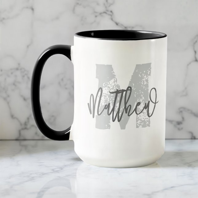 Monogram Modern Coola Grunge, lägg till ditt namn Mugg (Skapare uppladdad)