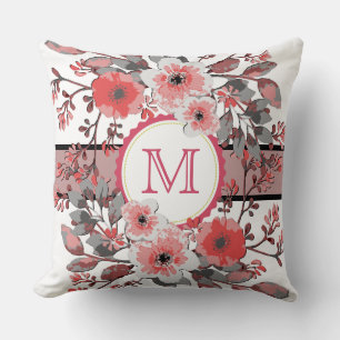 Monogram Modern Coral Blommigt Vintage Kudde