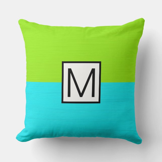 Monogram Modern cyan and Lime-Elegant Kudde (Framsida)