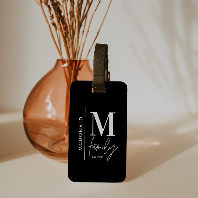 Monogram modern elegant för svart personlig bagagebricka (Skapare uppladdad)