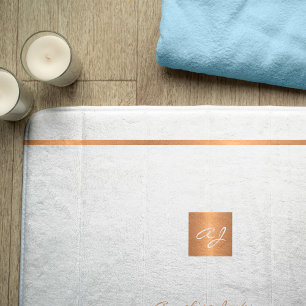Monogram, modern elegant glitter vit och guld badrumsmatta