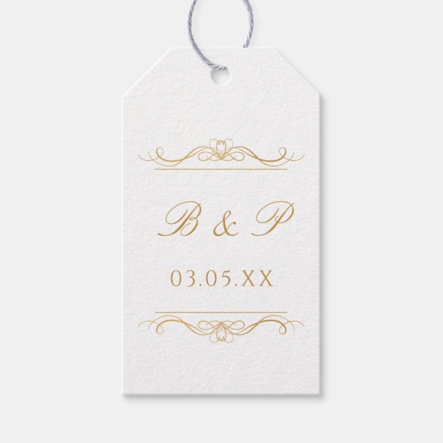 Monogram Modern Elegant Guld Skrift Bröllop Presentetikett (Framsidan)