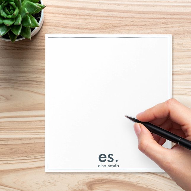 Monogram Modern Elegant - minimalt blått och vitt Anteckningsblock (Skapare uppladdad)