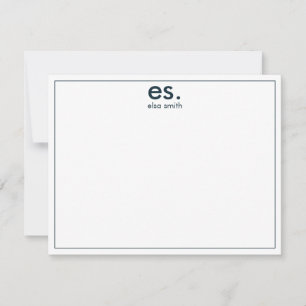 Monogram Modern Elegant - minimalt blått och vitt Anteckningskort