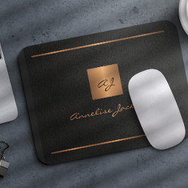 Monogram, modern elegant, skript namn guld svart musmatta