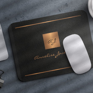 Monogram, modern elegant, skript namn guld svart musmatta