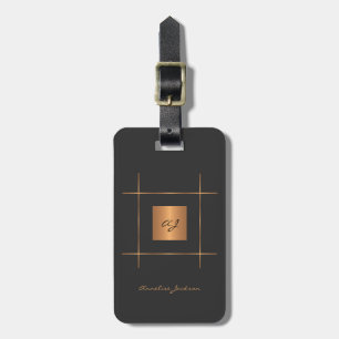 Monogram modern elegant svart guld chic metall bagagebricka