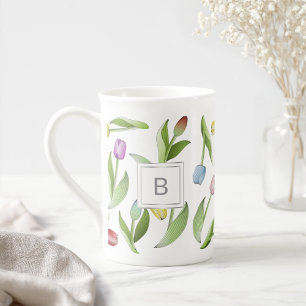 Monogram Modern Färgrik Tulpan Benporslin Mugg