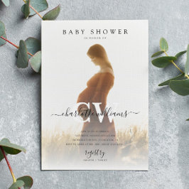 Monogram Modern fotobabystövel i skript Inbjudningar
