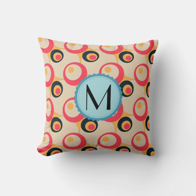 Monogram Modern Geometric Circles Mönster Kudde (Framsida)
