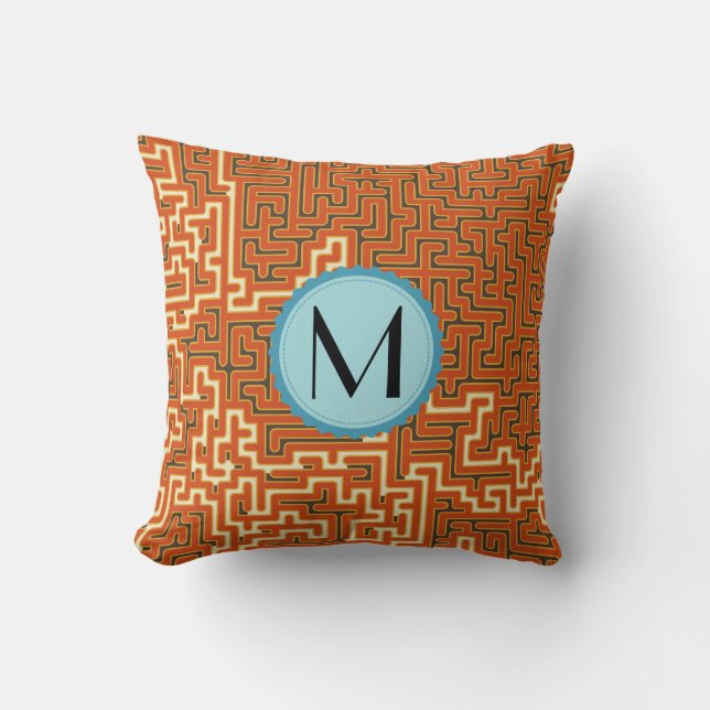 Monogram Modern geometrisk Maze Mönster Kudde (Framsida)