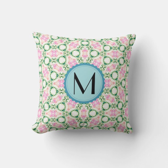 Monogram Modern Geometrisk Rosa Blommig Mönster Kudde (Framsida)