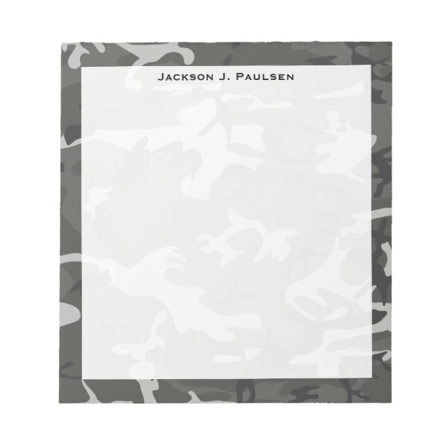 Monogram Modern Grå Abstrakt Camo Kamouflage Anteckningsblock (Framsida)